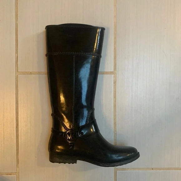 Michael Kors Fulton Harness Tall  Black Glossy Equestrian Rain Boots 8 - Picture 11 of 11